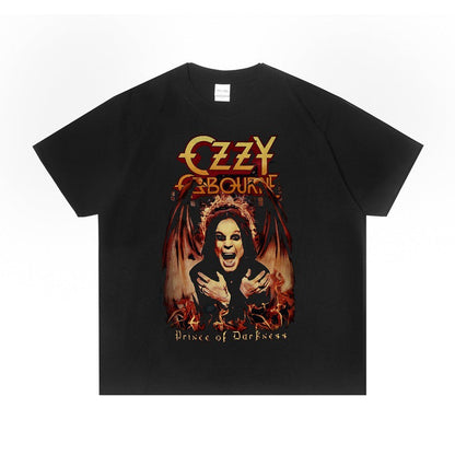 Rock Star T Shirt Singer  Ozzy Osbourne Washed Distressed T-shirt Short Sleeve Loose