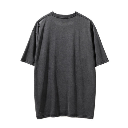 Men Vintage T-Shirt Short-Sleeved T-shirt Men's Ins Washed for Old Summer Casual