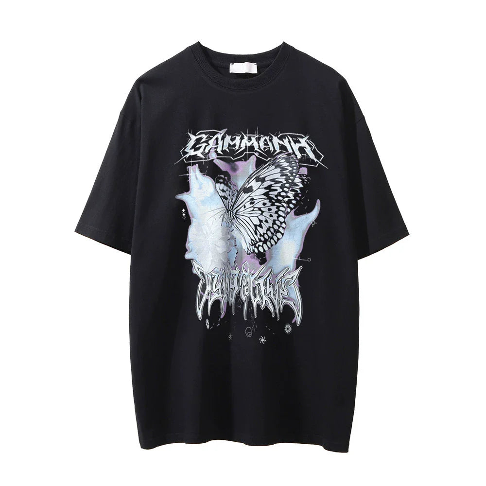 Men Vintage T-Shirt Printed Washed Distressed Short-Sleeved T-shirt Men's Width Loose Summer