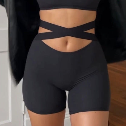 Women Co-Ord Set Yoga Two-Piece Set Sexy Midriff-Baring Top Tight Shorts Suit