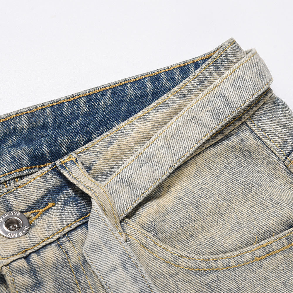 Men Jeans Multi-Pocket Loose Distressed Straight Casual