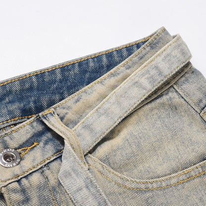 Men Jeans Multi-Pocket Loose Distressed Straight Casual
