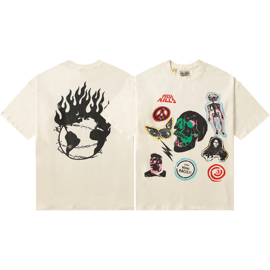 Gallery Dept T-Shirt Hand Painted Ink Splashing Alphabet Washed Retro Short Sleeve T-Shirt