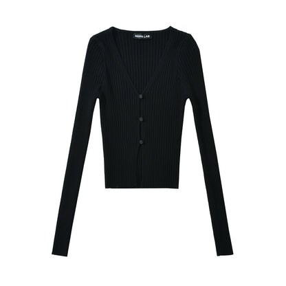 Women Tops Spring/Summer V-neck Hollow Cardigan Solid Color Short Top