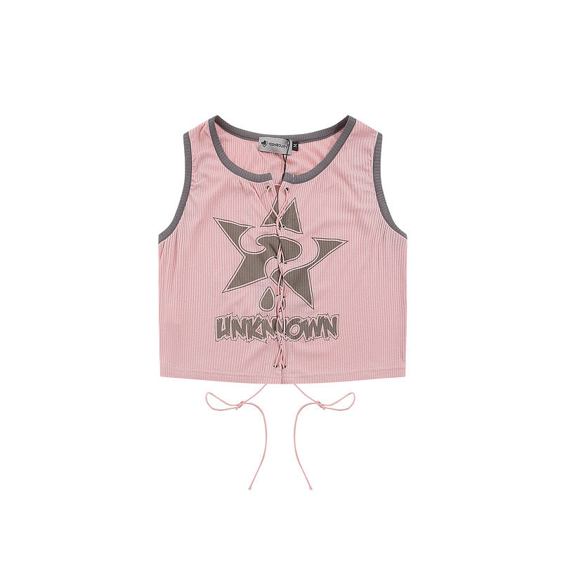 Women Vest Vintage Printed Short Sleeveless T-shirt