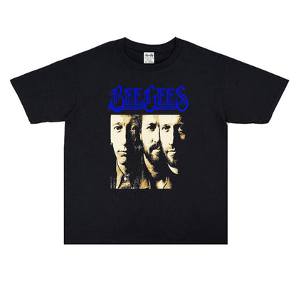 Rock Star T Shirt Bee Gees Beegis Bgs Band Washed Distressed T-shirt Short Sleeve Men and Women Loose Version