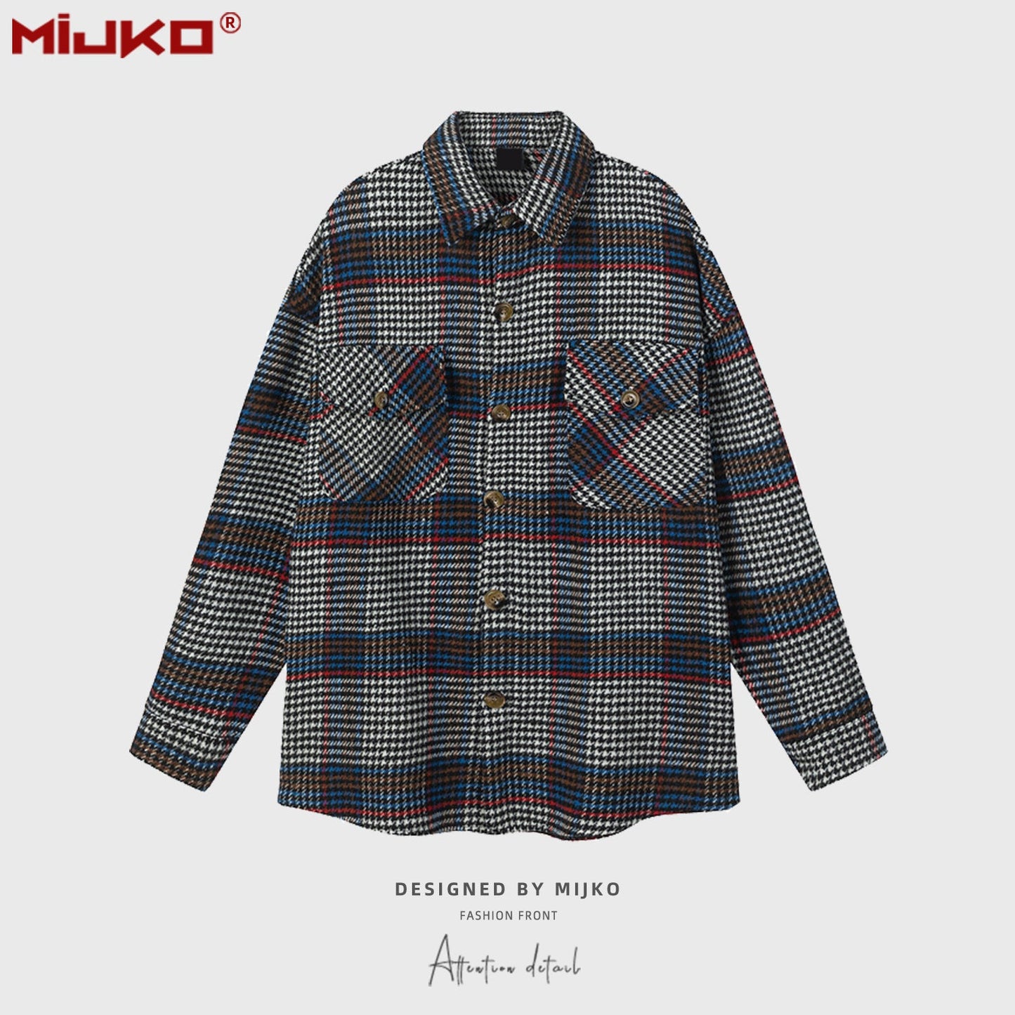 MIJKO Mens Jacket Loose Casual Plaid Jacket