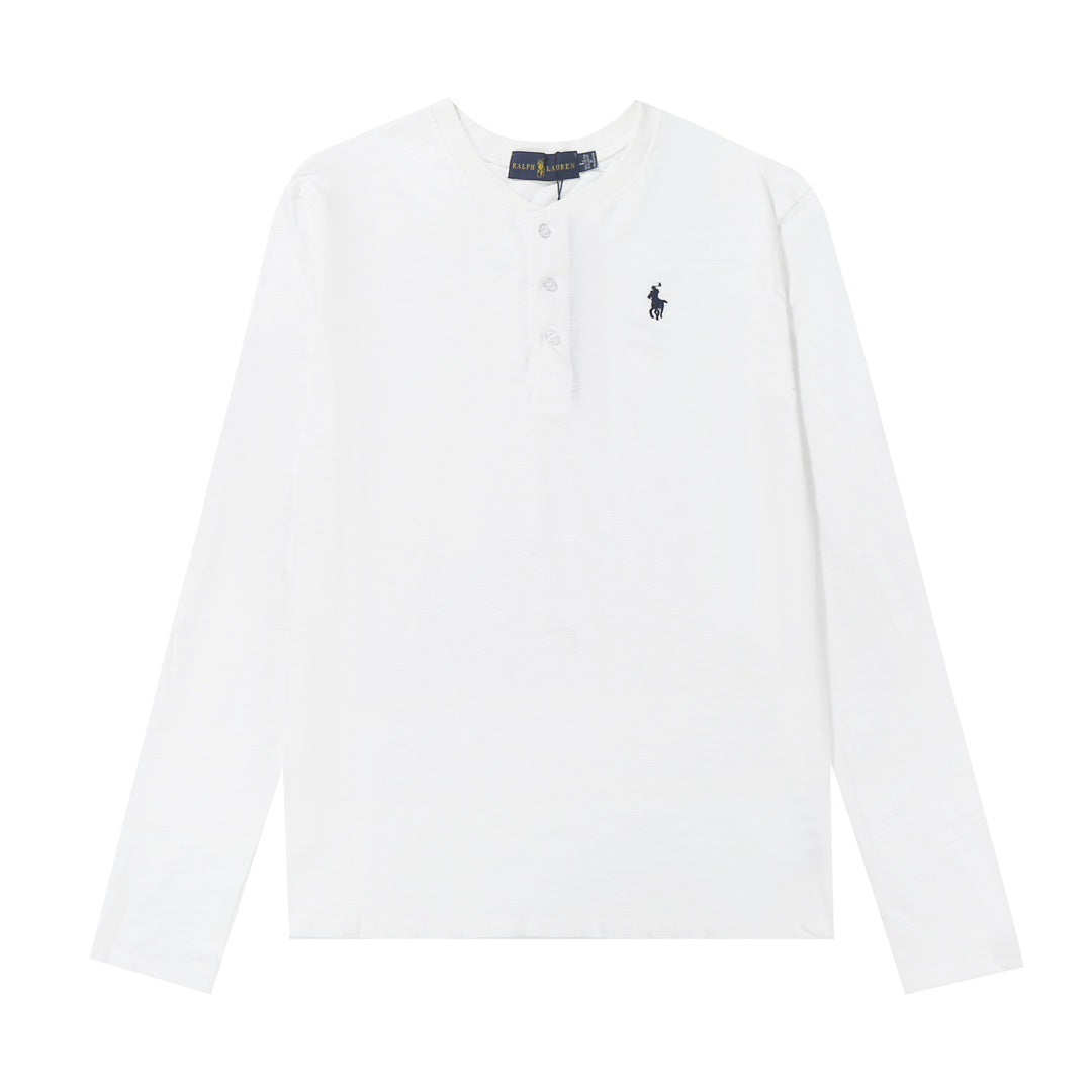 Ralph Lauren Coat LF Home Ralph Lauren Embroidered Small Label Henley Shirt Button Top Long Sleeve Casual