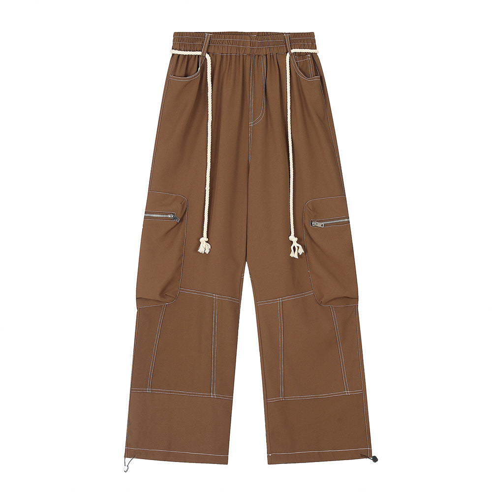 Men Sweatpants Workwear Pants Men's Multi-Pocket Straight-Leg Wide-Leg Pants