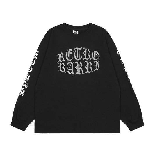 Men Long Sleeve T-Shirt Rhinestone Printing Loose Casual