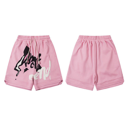 Men Shorts Track Sweatpants Male Hip Hop Loose-Fitting Wide-Leg Short Jumpsuit