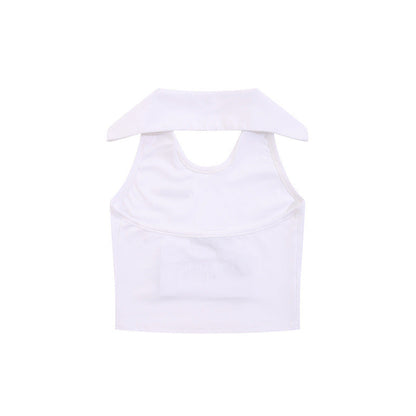 Women Vest Solid Color Polo Collar Halter Sleeveless T-shirt