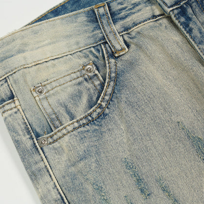 Men Jeans Hole & Patch Washed Worn Jeans Men's Zipper Split Casual Tights Trendy Slim Fit Skinny Pants
