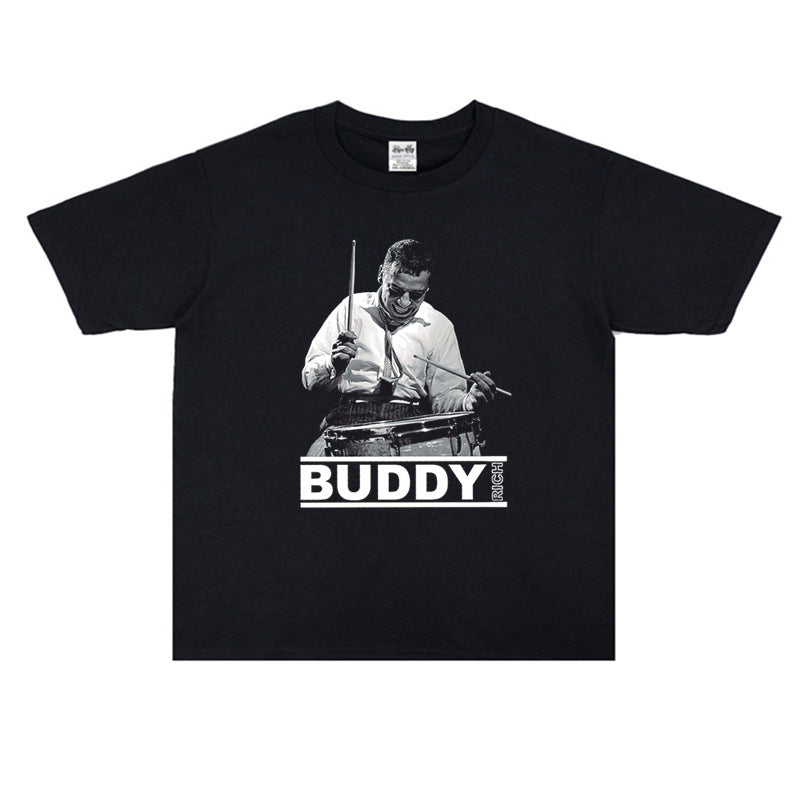 Rock Star T Shirt Buddy Rich Print Cotton T-shirt Loose Short Sleeve round Neck