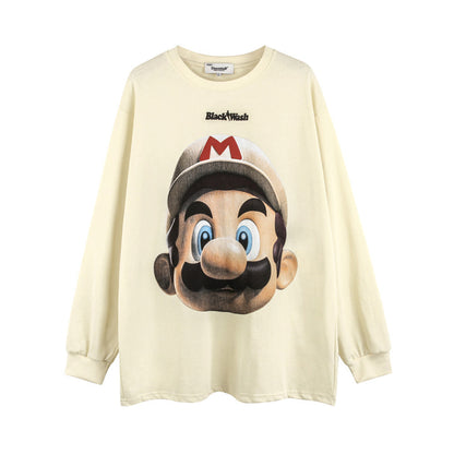 Men Long Sleeve T-Shirt Cartoon Super Mary Printed T-shirt