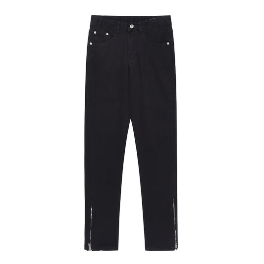 Men Jeans Pure Color Casual Versatile Leg Zipper
