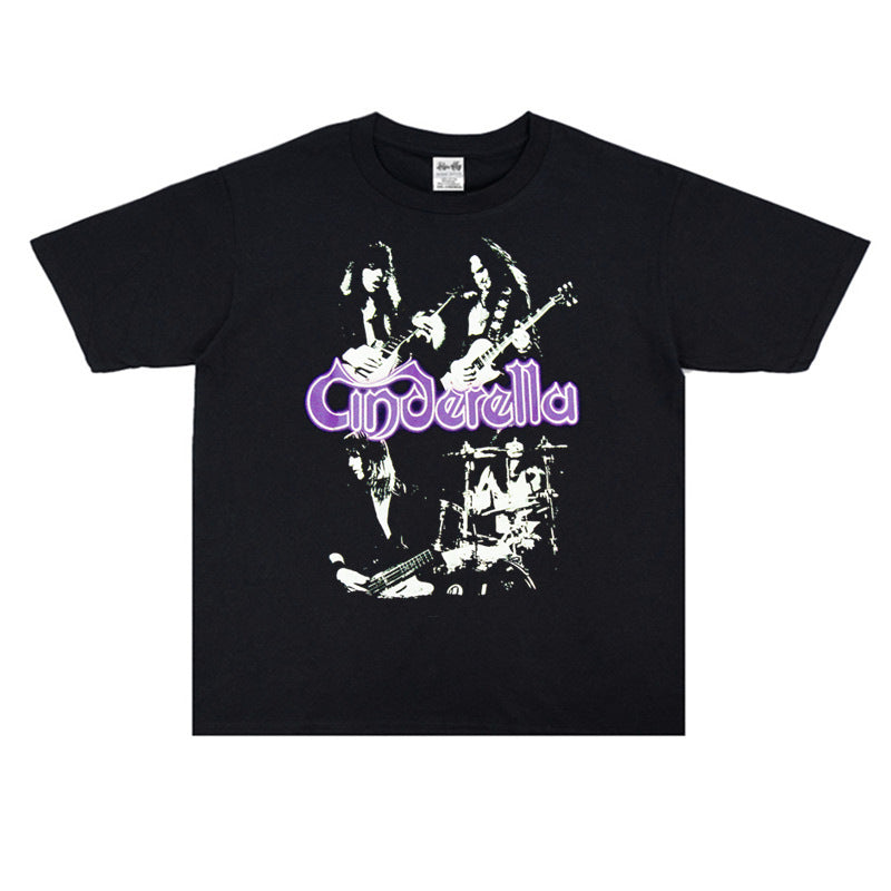 Rock Star T Shirt Cinderella Cinderella Band Character Print T-shirt Short Sleeve Men and Women