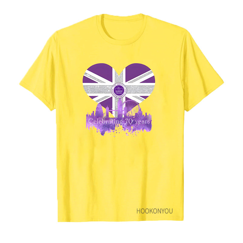 Inspired by Queen's Platinum Jubilee 2022 Elizabeth 70 Years T-shirt round Neck Short Sleeve T-shirt