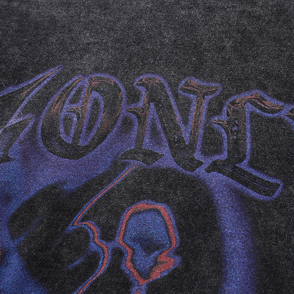 Men Long Sleeve T-shirt Abstract Printing Rock Washed Distressed T-shirt