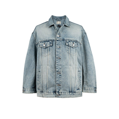 MIJKO Mens Jacket Washed Distress Denim Jacket