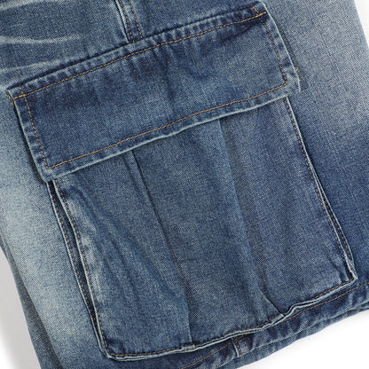 Men Shorts Workwear Denim Multi-Pocket Wash White