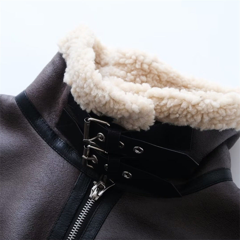 Women Cotton Coat Fleece-lined Thickened Imitation Lamb Wool