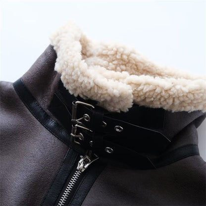 Women Cotton Coat Fleece-lined Thickened Imitation Lamb Wool