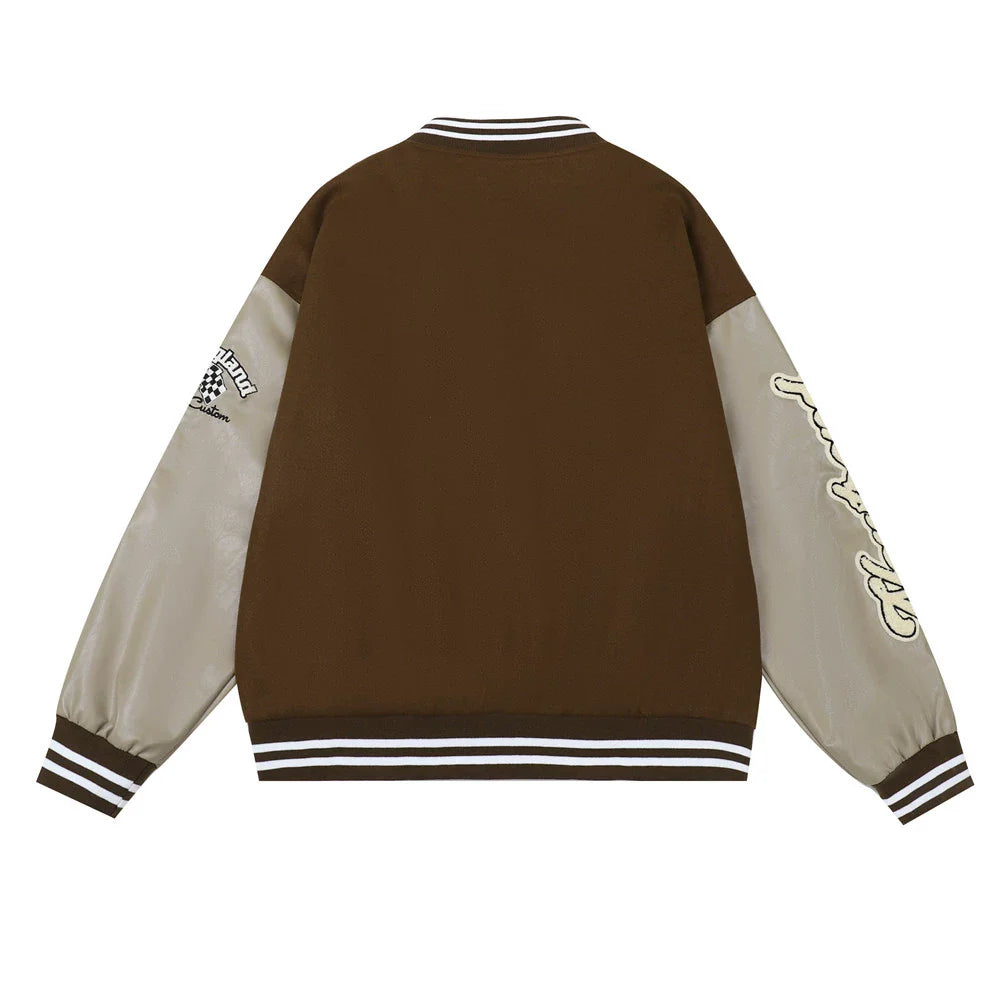 Men Jacket Coat Embroidered Letter Baseball Uniform Jacket Men's PU Leather Stitching Jacket
