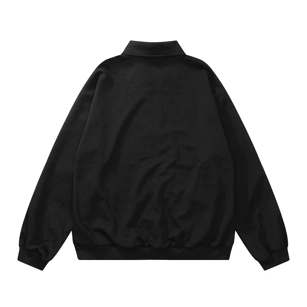 Men Jacket Coat Spring and Autumn Loose-Fitting Solid Color Long Sleeves Lapel Loose Zip Coat