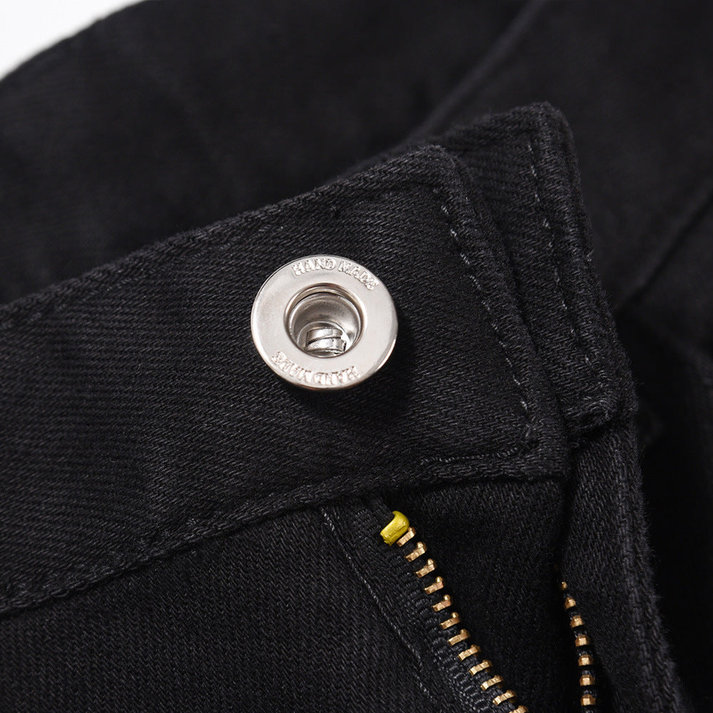Men Jeans Pure Color Casual Versatile Leg Zipper