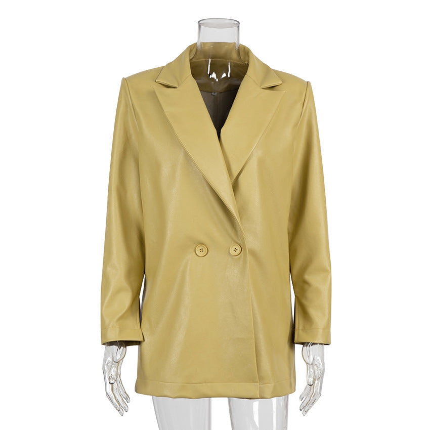 Women Trench Coat Autumn and Winter PU Leather Coat European and American Street Fashion Suit Long Sleeve Jacket