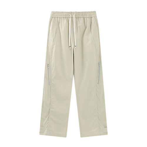 Men Sweatpants Zipper Casual Pants Men's Summer Loose Pure Cotton Straight Wide Leg Pants