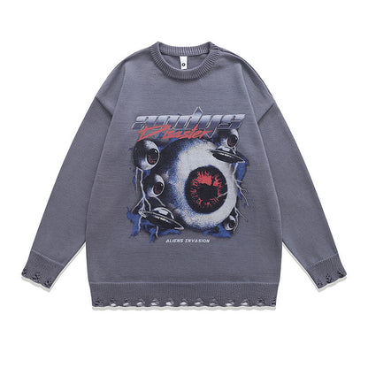 Women Sweater Vintage Printed Idle Style Knitwear