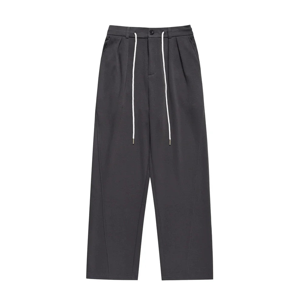 Men Sweatpants Solid Color Suit Pants Men's Summer Simplicity Loose Pleated Drawstring Straight Casual Trousers