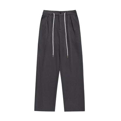 Men Sweatpants Solid Color Suit Pants Men's Summer Simplicity Loose Pleated Drawstring Straight Casual Trousers