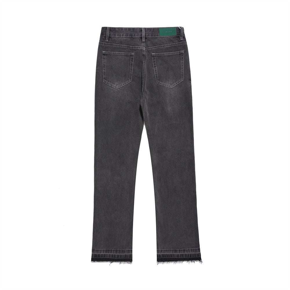 Men Jeans Vintage Baggy Pants-Foot Frayed Edges