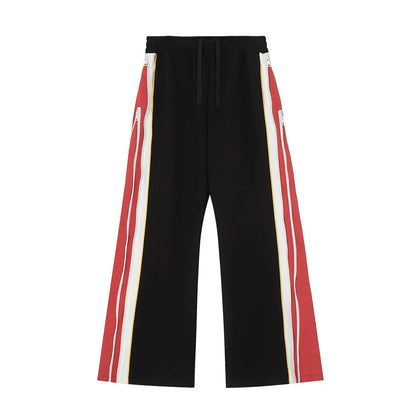 Men Sweatpants Large Horn Casual Trousers Men Loose Hip Hop Side Stitching Zipper Wide Leg Bell-Bottom Pants
