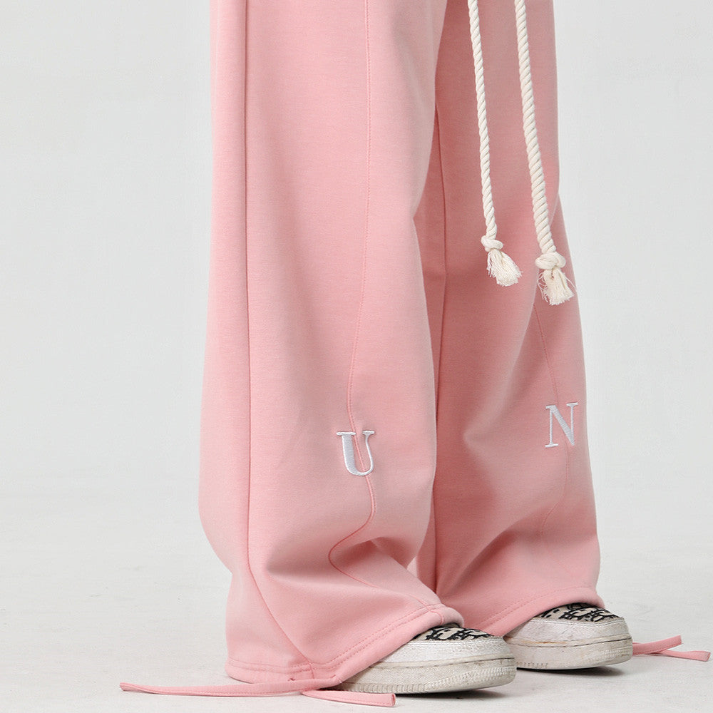 Men Sweatpants Loose Wide Leg Drawstring Jogger Pants Embroidery Lettered Casual Elastic Waist Track Sweatpants