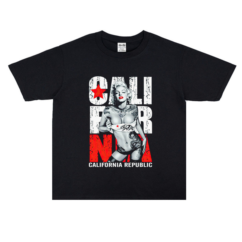 Rock Star T Shirt Marilyn Monroe Printed T-shirt Loose round Neck Short Sleeve Cotton Men and Women