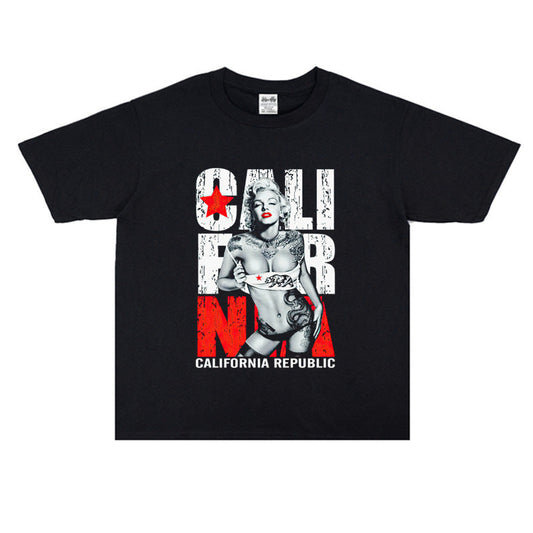 Rock Star T Shirt Marilyn Monroe Printed T-shirt Loose round Neck Short Sleeve Cotton Men and Women