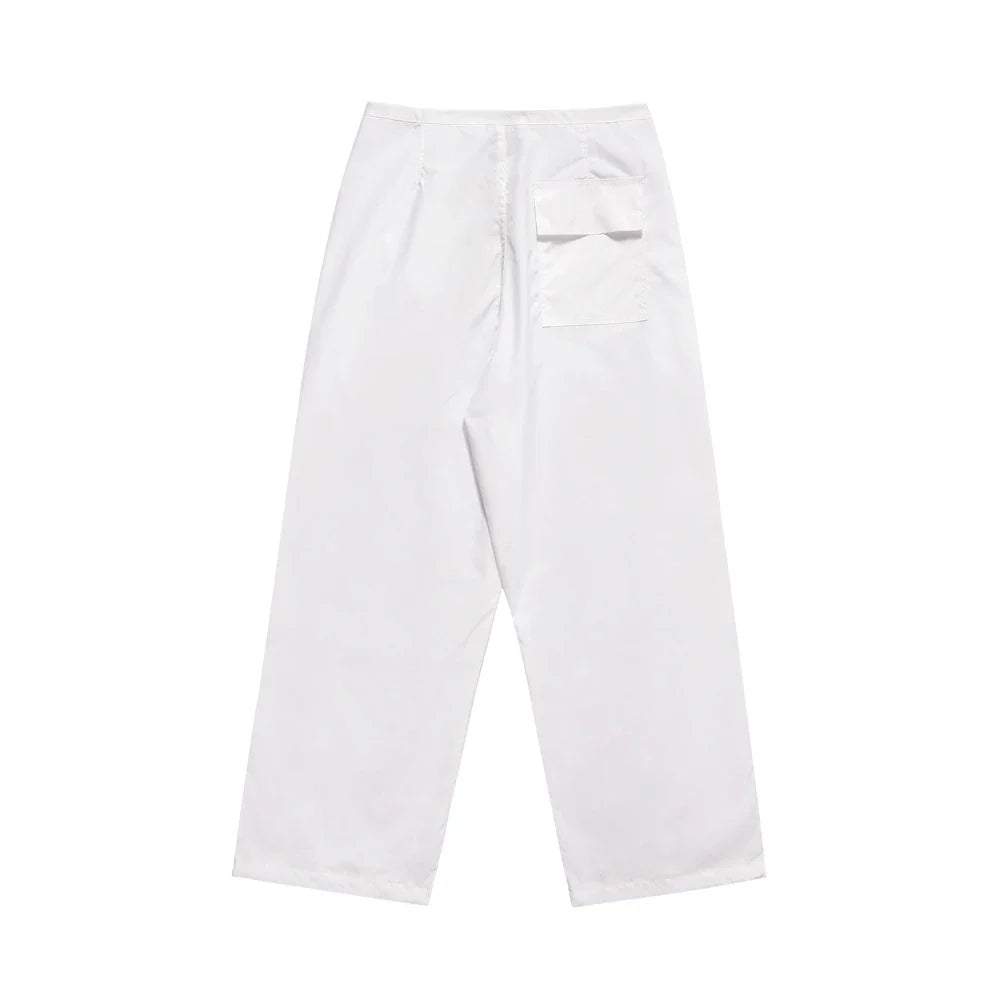 Men Sweatpants Pleated Workwear Casual Pants Double-Layer Mesh Lining Sports Straight Trousers