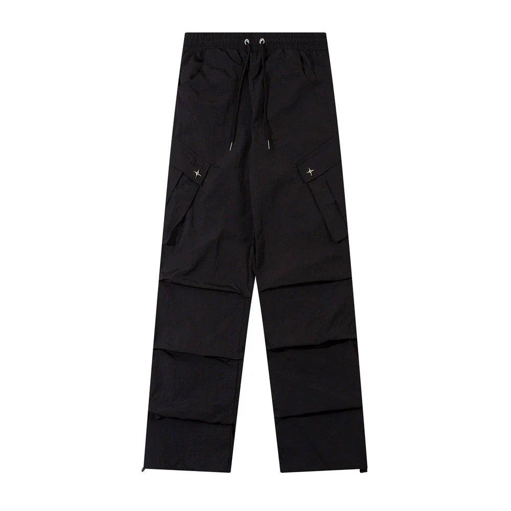 Men Sweatpants Mechanical Style Pleated Workwear Casual Pants Baggy Pants Straight-Leg Trousers