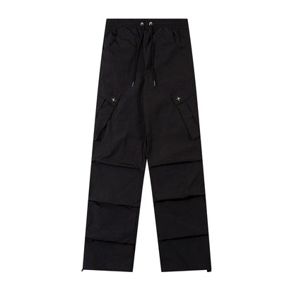 Men Sweatpants Mechanical Style Pleated Workwear Casual Pants Baggy Pants Straight-Leg Trousers