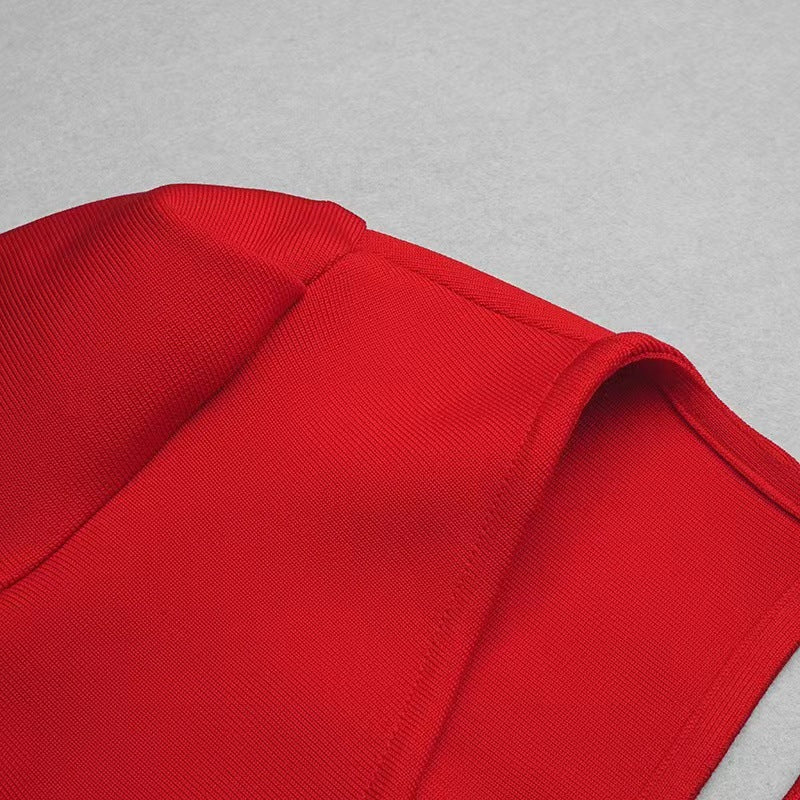 Women Evening Dress V-neck Bandage Dress Long Sleeve Simple Hollow Dress