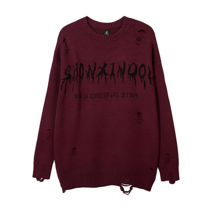 Women Sweater Creative Pattern Loose Hole Knit Sweater