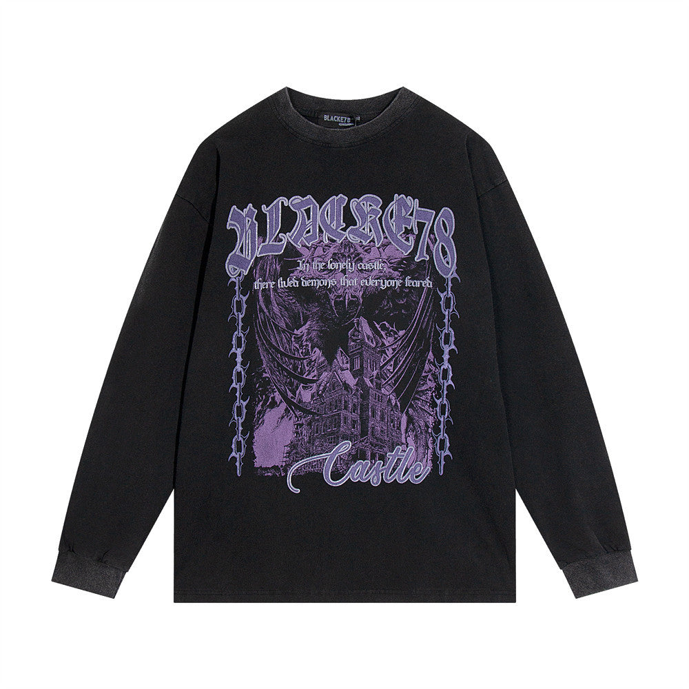Men Long Sleeve T-Shirt Devil Skull Print Distressed