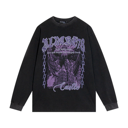 Men Long Sleeve T-Shirt Devil Skull Print Distressed