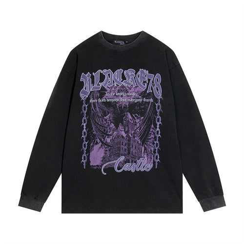 Men Long Sleeve T-Shirt Devil Skull Print Distressed