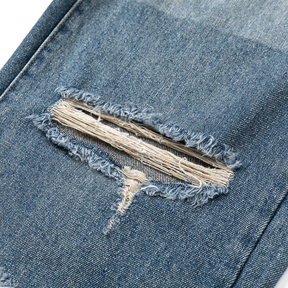 Men Jeans Spray Paint Hole Irregular Wide Leg