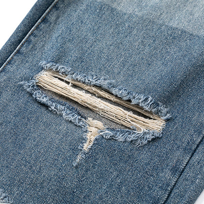 Men Jeans Spray Paint Hole Irregular Wide Leg
